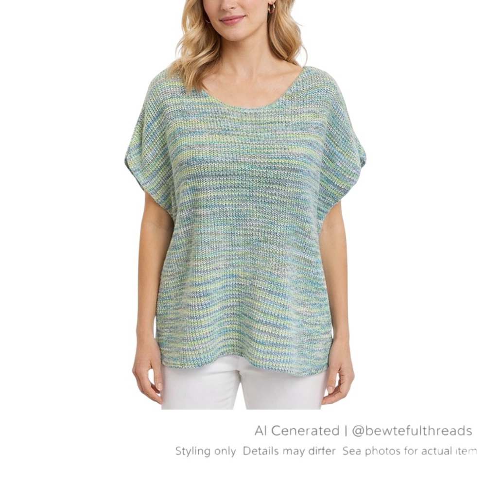 Tribal XL Space Dyed Cotton Knit Sweater Blue Green Oversized Top